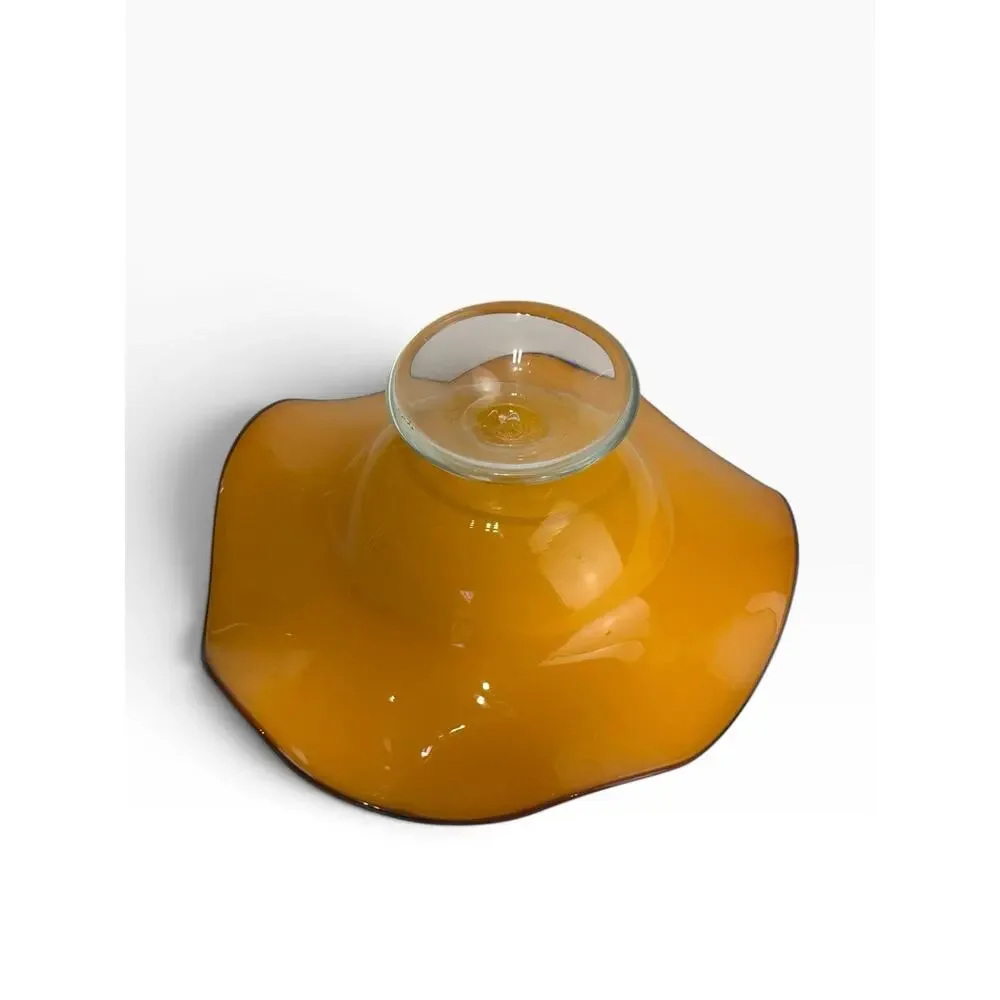 Bohemian Tango Art Glass Tangerine Orange Ruffled Footed Pedestal Compote Bowl